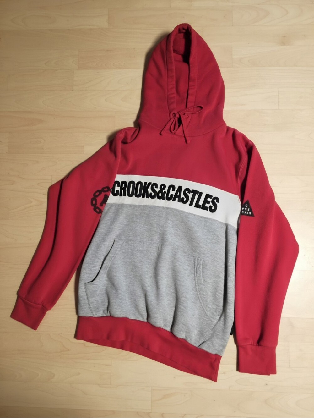 Crooks & Castles Red and Gray Colorblock Hoodie